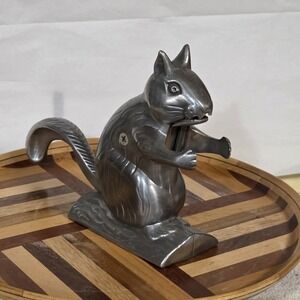 Vintage Aluminum Metal Squirrel on Log Nutcracker Apx 8" Long